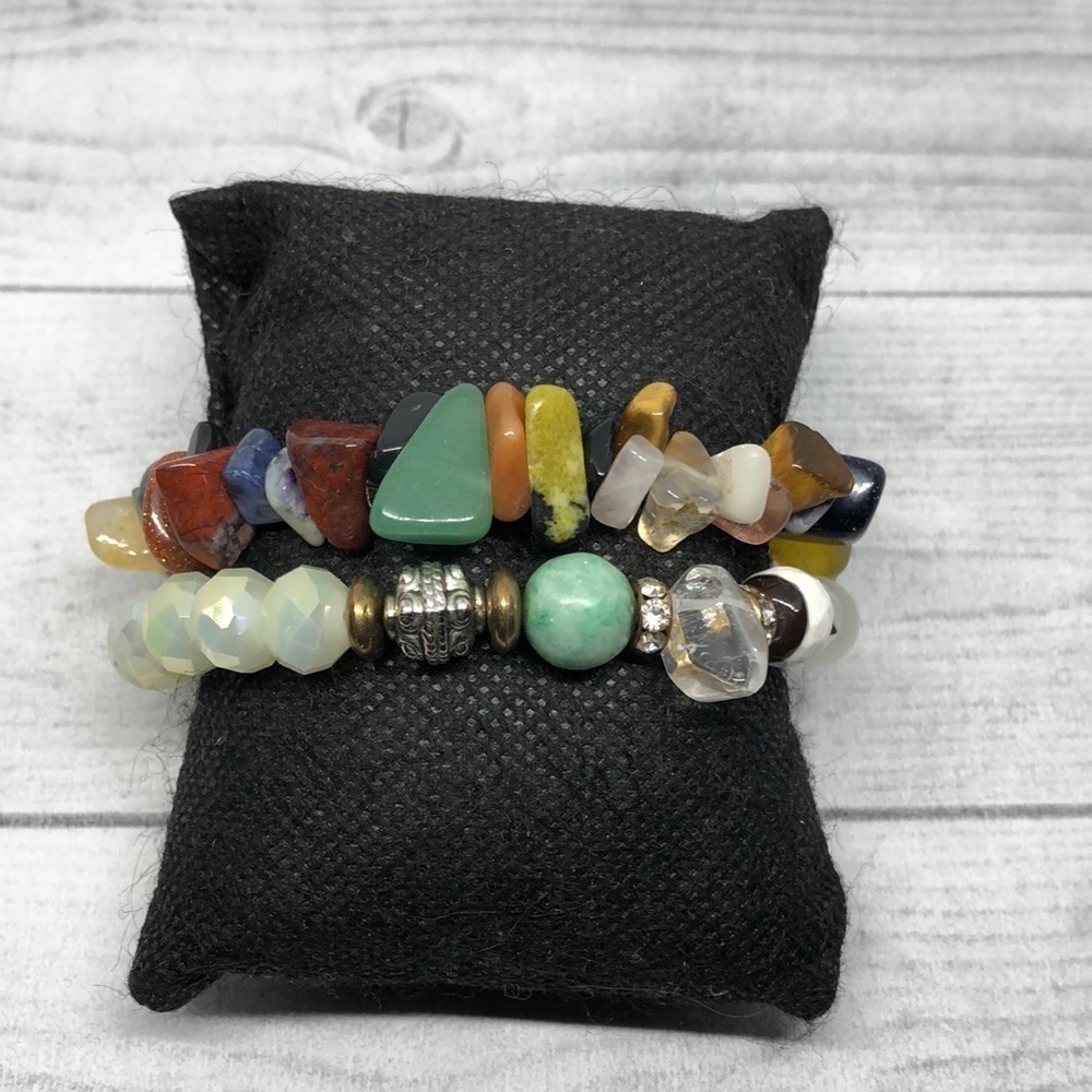 CURATED bundle gemstone and crystals stretch bracelets lot 2 layering stackable.